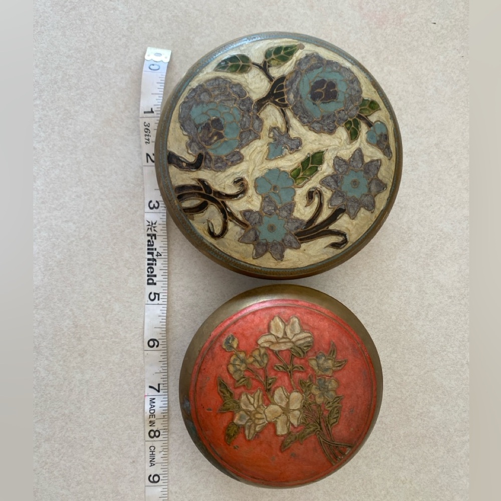 2 vintage trinket boxes with aged imperfections